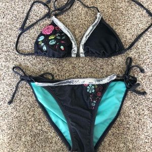 Faux denim and sequin bikini